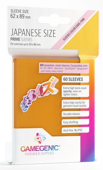 Gamegenic Prime Japanese Sized Sleeves - Size Code PINK - Sleeve Colour Orange (62mm x 89mm) (60 Sleeves Per Pack)