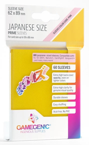 Gamegenic Prime Japanese Sized Sleeves - Size Code PINK - Sleeve Colour Yellow (62mm x 89mm) (60 Sleeves Per Pack)