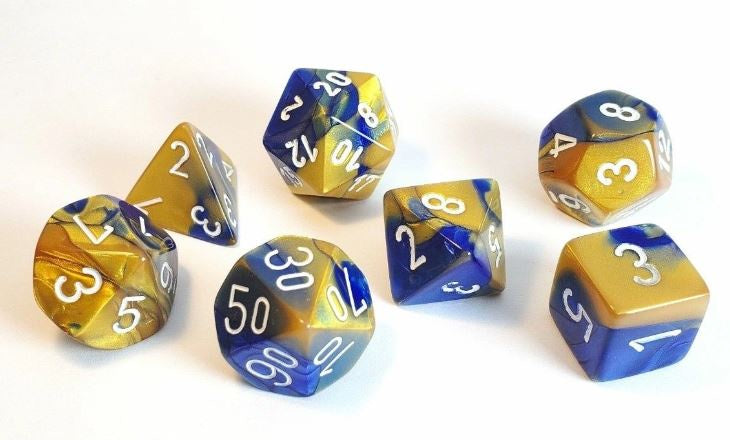 CHX 26422 Gemini Polyhedral Blue-Gold/White 7-Die Set